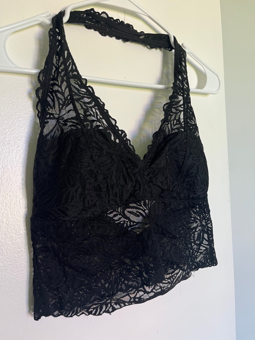 aerie Black Lace Halter Longline Bralette